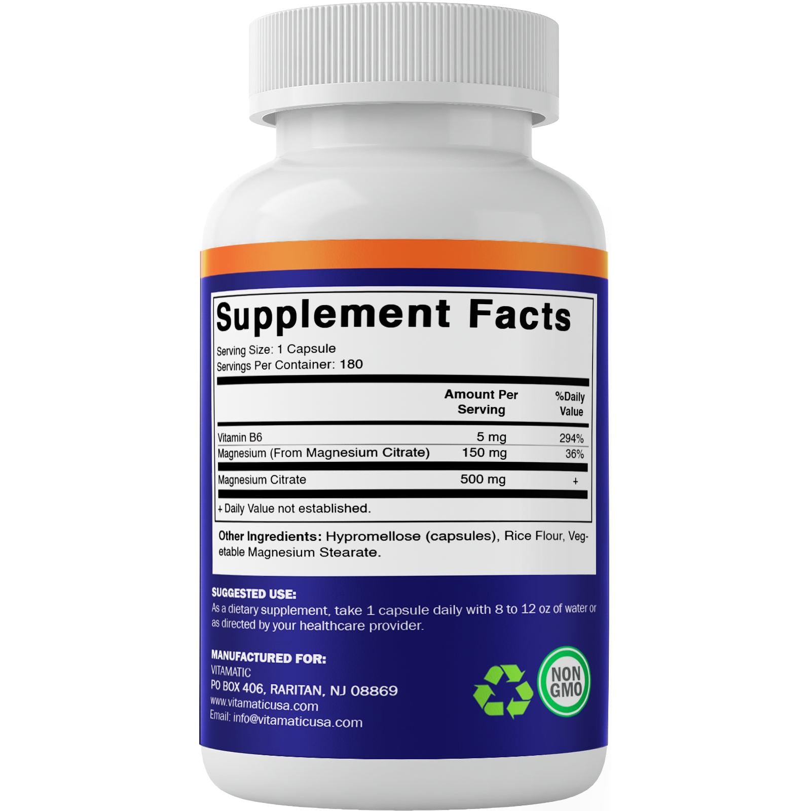 Vitamatic Magnesio Citrato 500 mg – 180 Cápsulas Vegetarianas