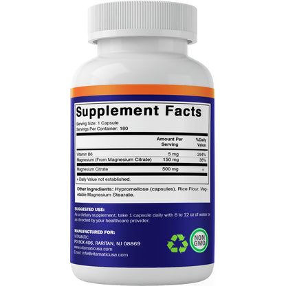 Vitamatic Magnesio Citrato 500 mg – 180 Cápsulas Vegetarianas