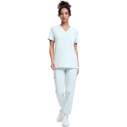 Ropa quirúrgica para mujer | Camiseta con cuello en V y pantalones cargo | Conjunto de ropa quirúrgica con 10 bolsillos, cintura de yoga, elástico en 4 direcciones