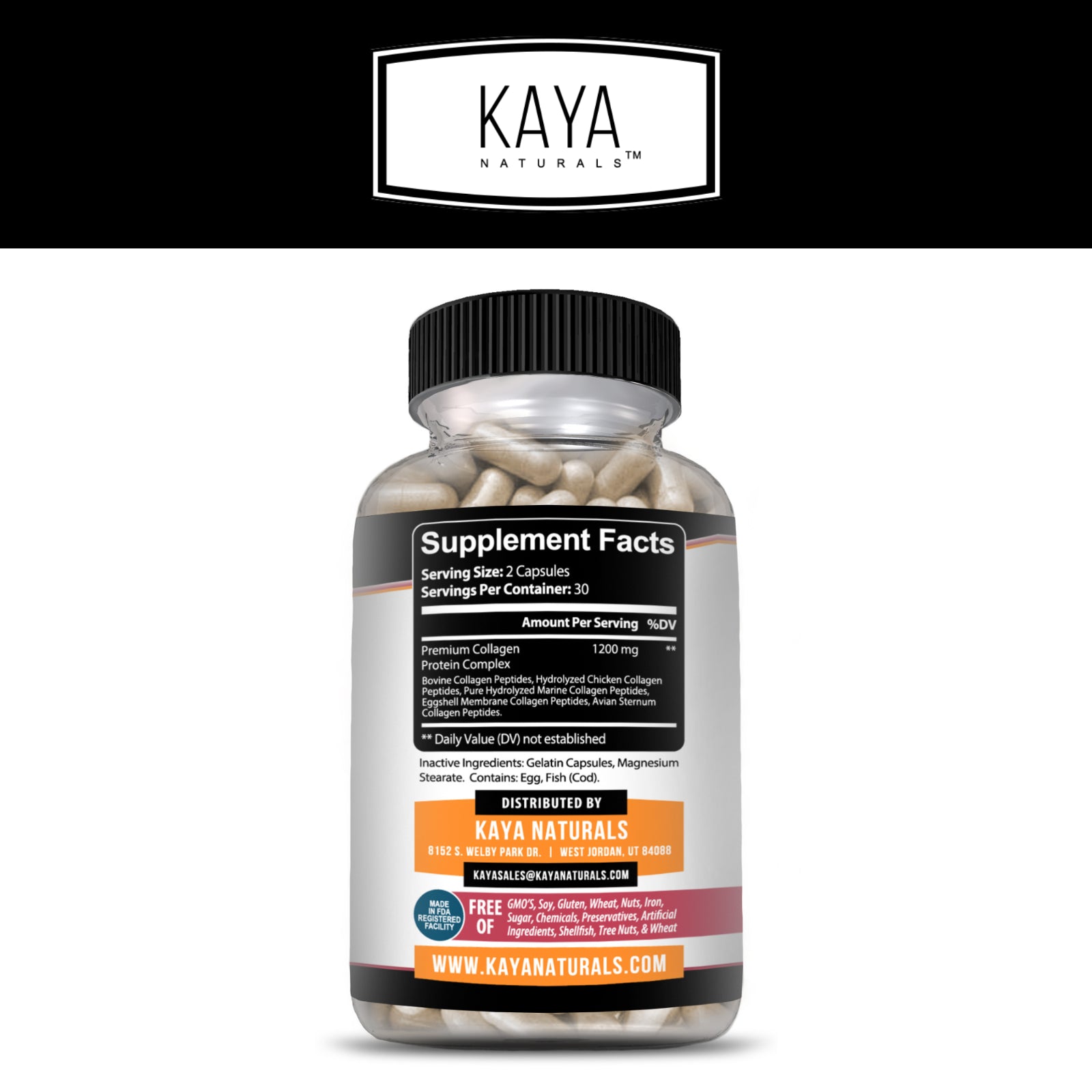 Kaya Collagen Peptides + Ácido Hialurónico – 1200 mg | Cápsulas