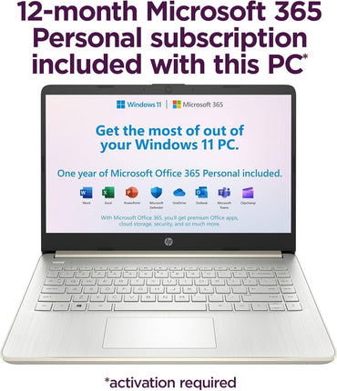 HP 14" Laptop Touchscreen – Intel Celeron N4500, 4GB RAM, 64GB eMMC, Windows 11 Home S, WiFi 6, Office 365 (1 Año) – Pale Gold