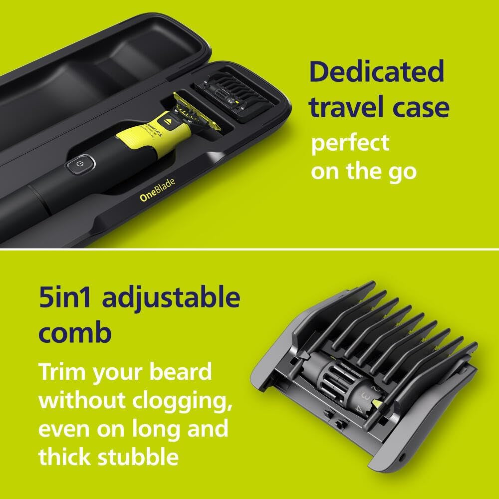 Philips Norelco OneBlade 360 con Conectividad (QP4631/90) | Hybrid Face + Body – 360 Blade, Peine 5-en-1 (1–5 mm), Kit Corporal, Estuche, USB