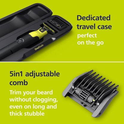 Philips Norelco OneBlade 360 con Conectividad (QP4631/90) | Hybrid Face + Body – 360 Blade, Peine 5-en-1 (1–5 mm), Kit Corporal, Estuche, USB