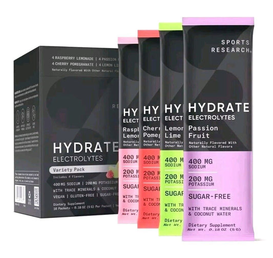 Sports Research Hydrate Electrolytes – Pack Variedad (16 sobres) Sin Azucar