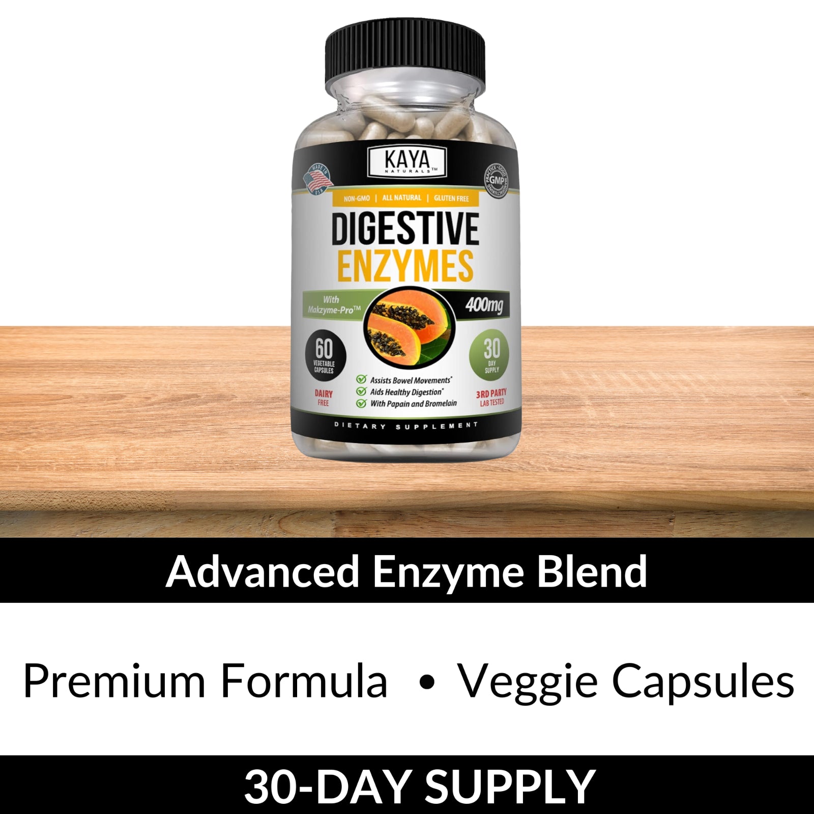 Enzimas Digestivas Kaya Naturals con Prebióticos y Probióticos