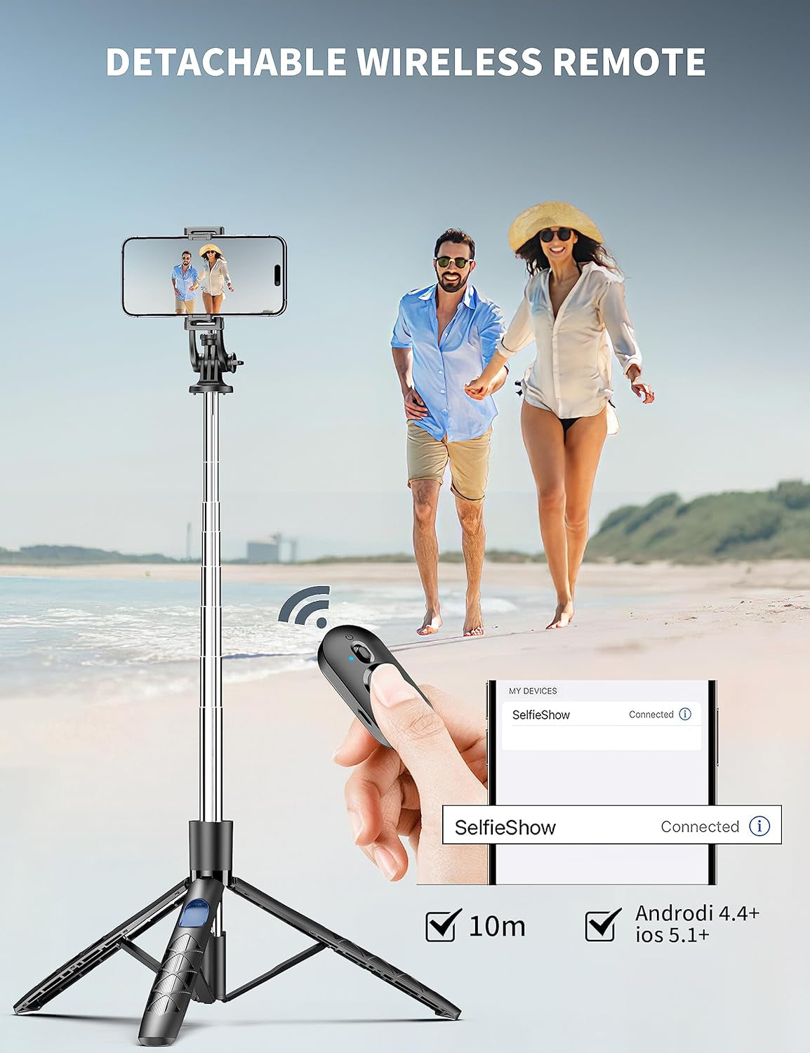 Trípode + Selfie Stick 2-en-1 de 71" con Control Remoto | Rotación 360° | Compatible iPhone/Android y Cámaras (Rosca 1/4")