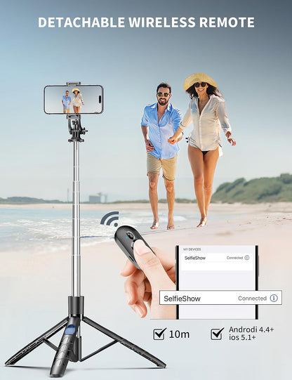Trípode + Selfie Stick 2-en-1 de 71" con Control Remoto | Rotación 360° | Compatible iPhone/Android y Cámaras (Rosca 1/4")