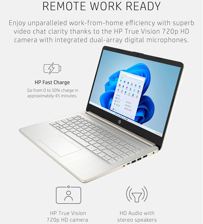 HP 14" Laptop Touchscreen – Intel Celeron N4500, 4GB RAM, 64GB eMMC, Windows 11 Home S, WiFi 6, Office 365 (1 Año) – Pale Gold