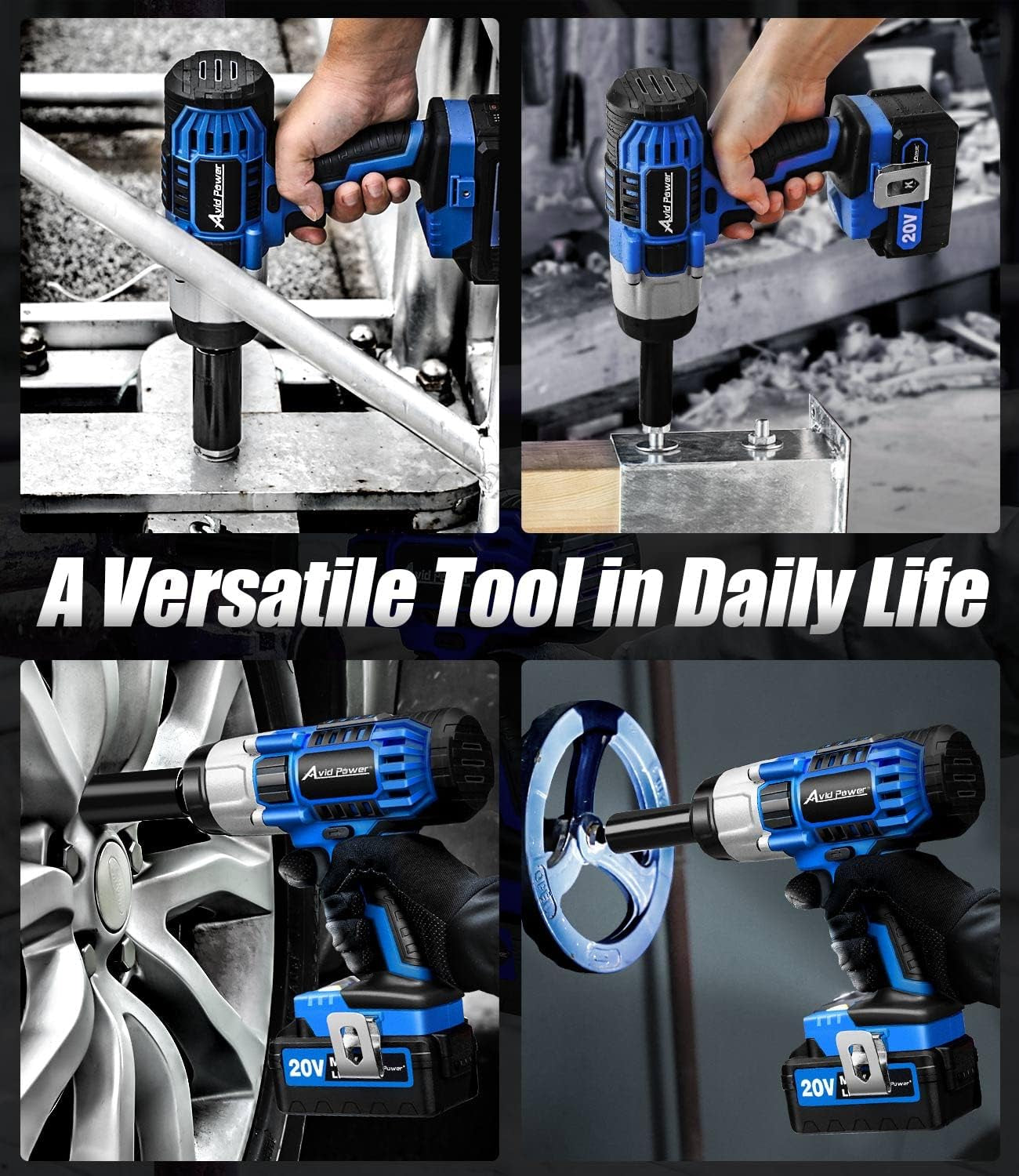 20V Cordless Impact Wrench, Electric Impact Gun 1/2 Inch Drive with 330 Ft-Lbs Max Torque (450N.M), 3.0Ah Li-Ion Battery, 4-Piece Socket Set, Fast Charger and Tool Bag