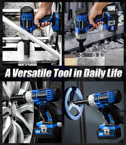 20V Cordless Impact Wrench, Electric Impact Gun 1/2 Inch Drive with 330 Ft-Lbs Max Torque (450N.M), 3.0Ah Li-Ion Battery, 4-Piece Socket Set, Fast Charger and Tool Bag