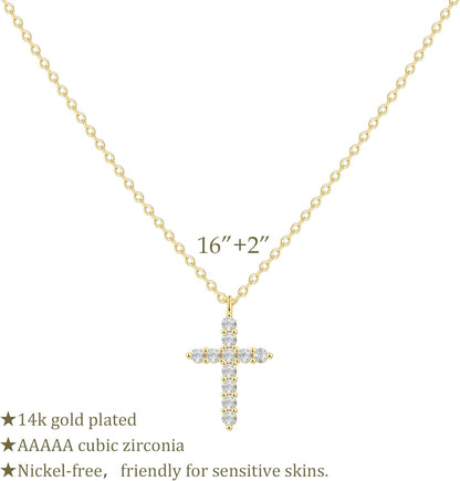 Collar Doble Cruz para Mujer – Choker con Dije de Cruz, Baño de Oro 14K / Plata Esterlina, Collar en Capas de Moda Elegante