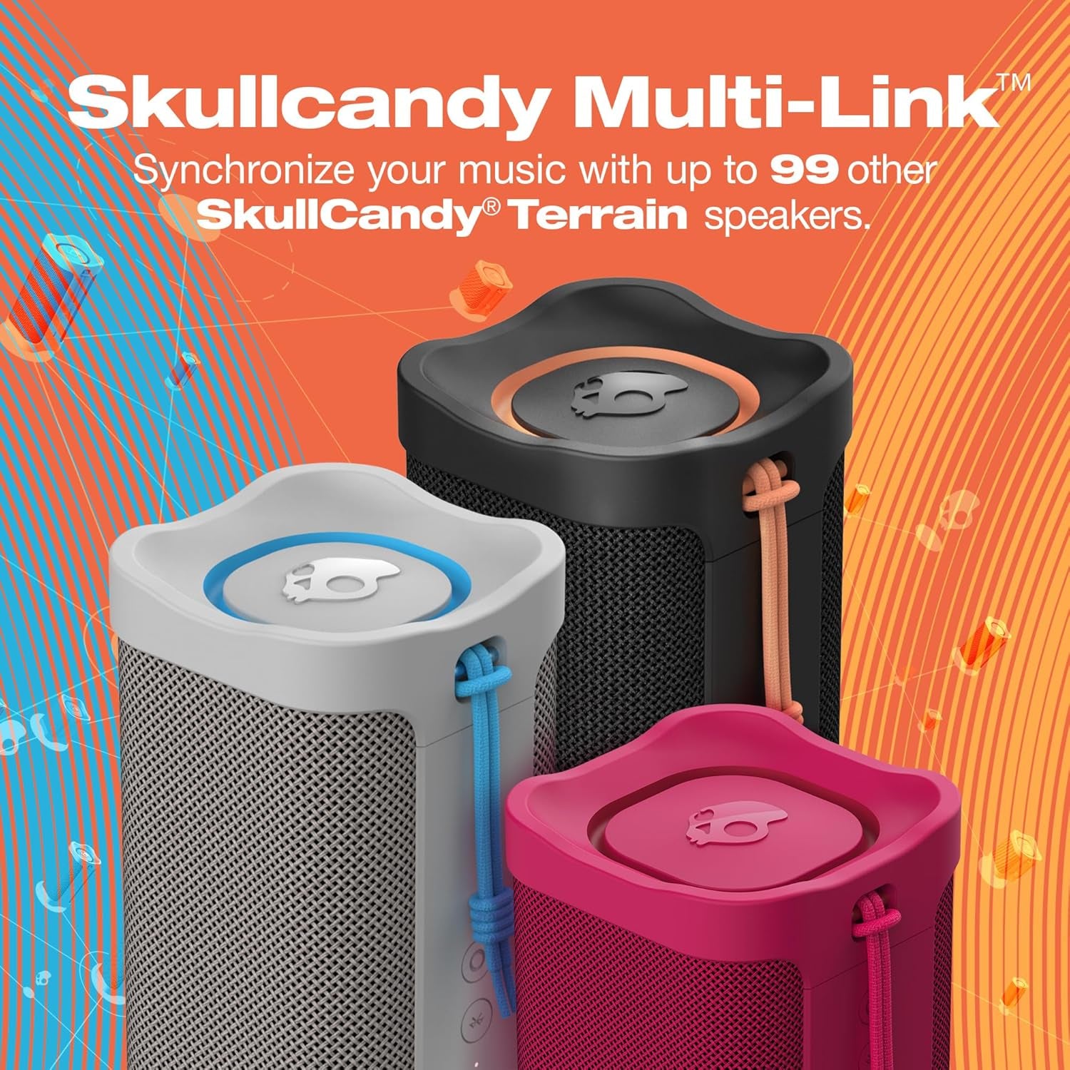 Skullcandy Terrain – Bocina Bluetooth portátil | IPX7 impermeable, radiadores pasivos duales, 14 h de batería, correa de muñeca de nailon, True Wireless Stereo