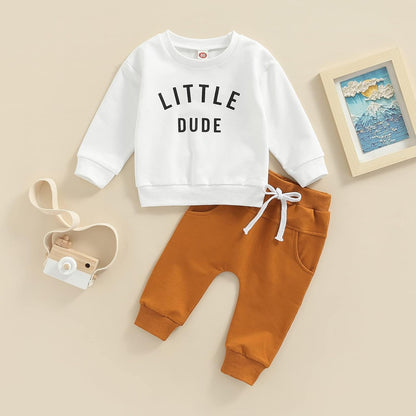 Murnouche Conjunto de 2 piezas de ropa para bebé y niño, sudadera con cuello redondo con letras y pantalones casuales de otoño e invierno