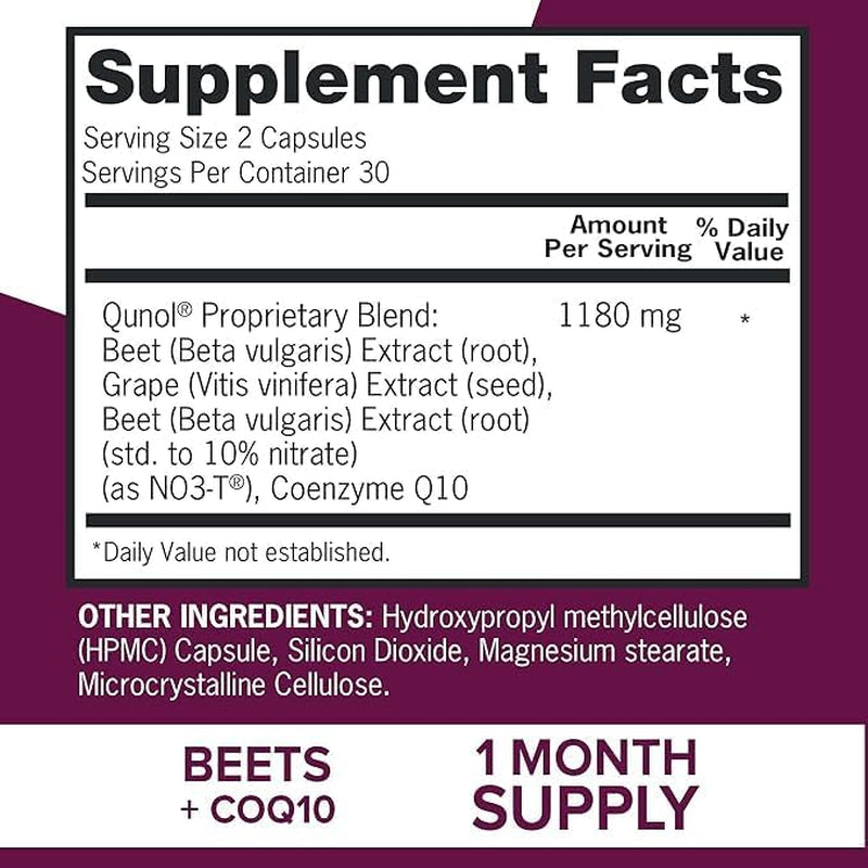Qunol Blood Pressure Support – 3 en 1 Remolacha + Coenzima Q10 + Semilla de Uva - 60u