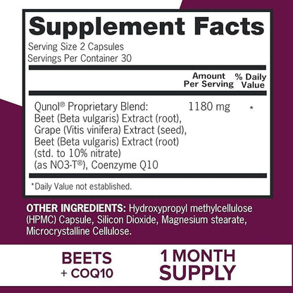 Qunol Blood Pressure Support – 3 en 1 Remolacha + Coenzima Q10 + Semilla de Uva - 60u