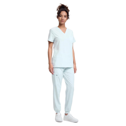 Ropa quirúrgica para mujer | Camiseta con cuello en V y pantalones cargo | Conjunto de ropa quirúrgica con 10 bolsillos, cintura de yoga, elástico en 4 direcciones