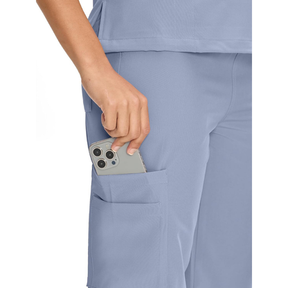 Set Uniforme Médico | Camiseta con Cuello en V y Pantalones de Pierna Recta con Bolsillos | Ropa de Trabajo Unisex | Color: Gris