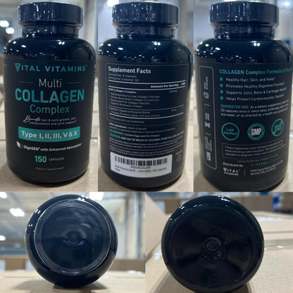 Multi Collagen for Women & Men - Type I, II, III, V, X - Grass Fed, Non-Gmo - 150 Capsules