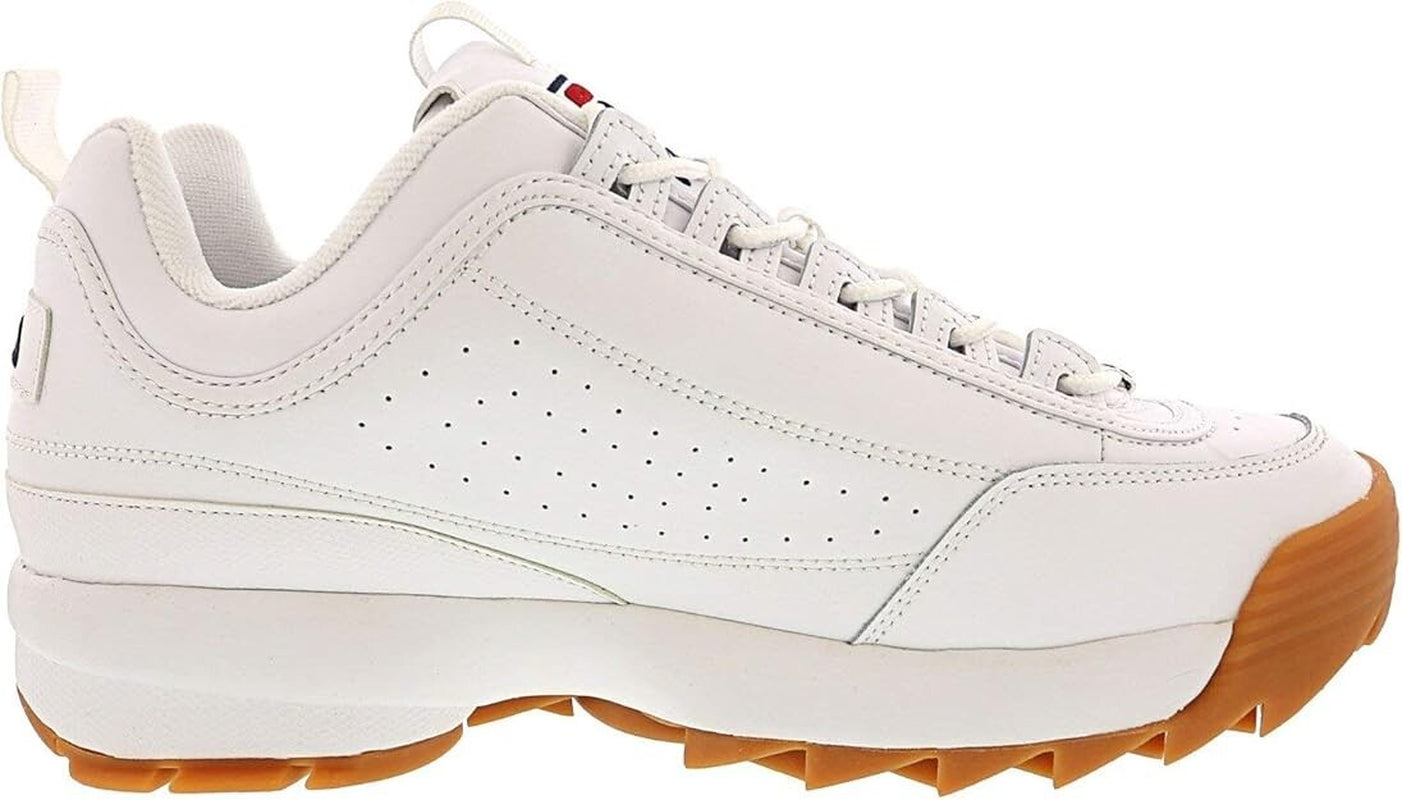 Zapatillas Fila Disruptor II Premium para Hombre, Blancas con Azul Navy y Suela Gum, Originales