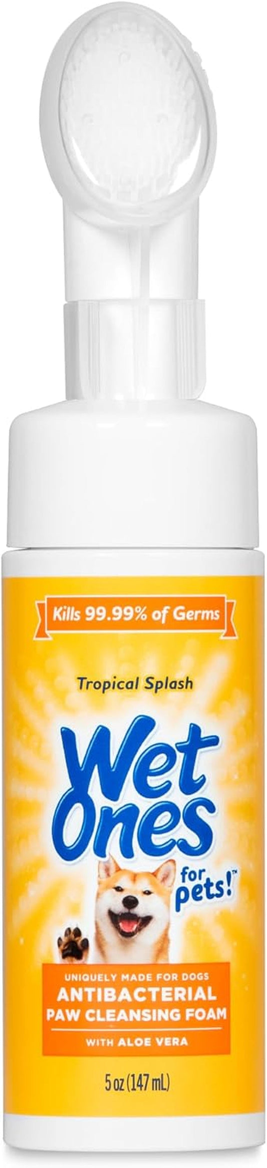 Wet Ones Limpiador Antibacterial de Patas para Perros | Espuma con Cepillo Integrado, Aroma Tropical Splash | 150 ml