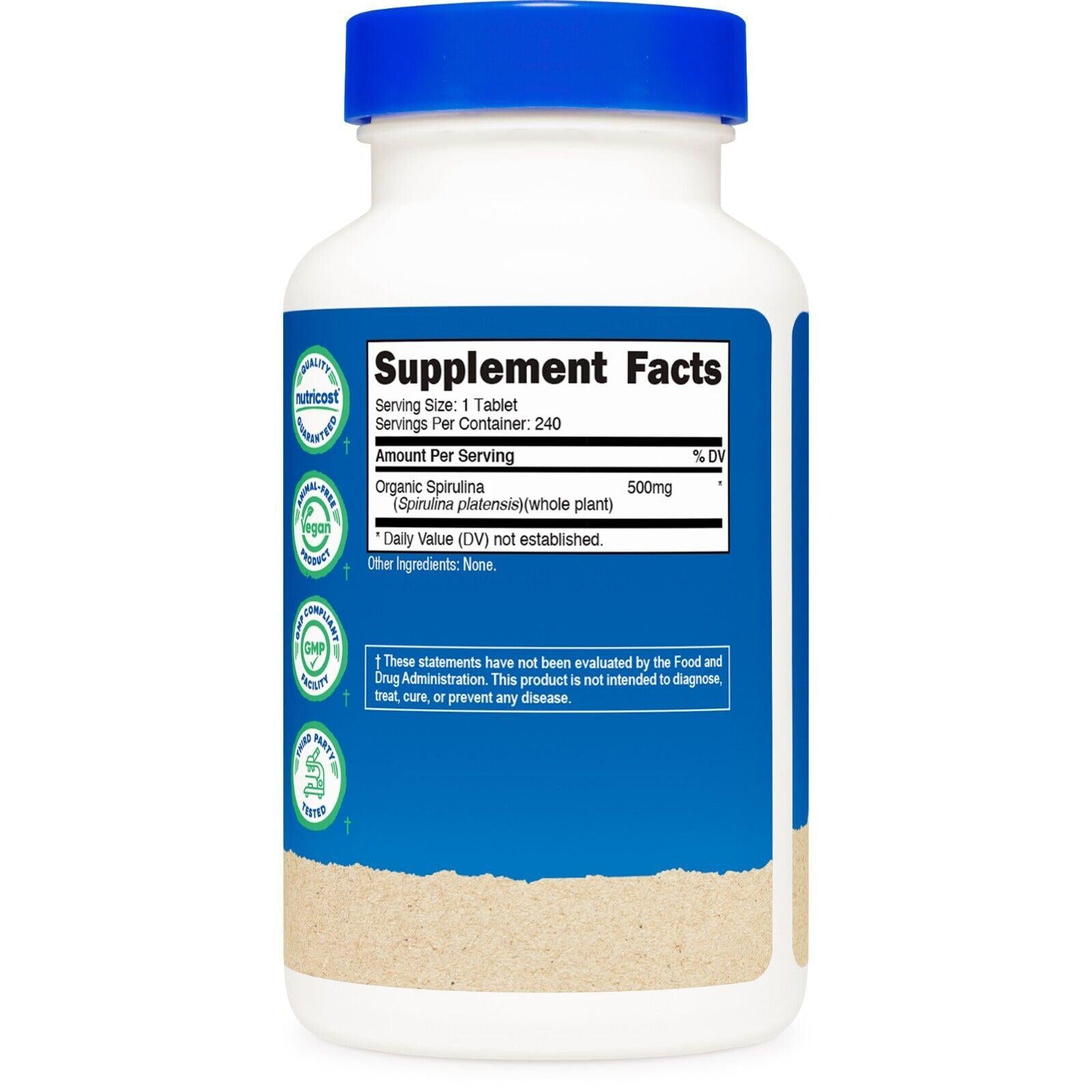 Nutricost Espirulina Orgánica 500 mg | 240 Tabletas
