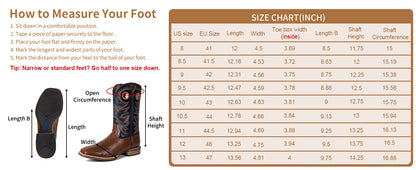 Botas vaqueras toro con punta cuadrada| Masculinas | Botas patriotas de cuero genuino con bordado clásico