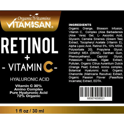 Serum Facial Antiage Vit C 30% + Retinol 5% + Ácido Hialurónico + Vit E – 30 ml | VITAMISAN®