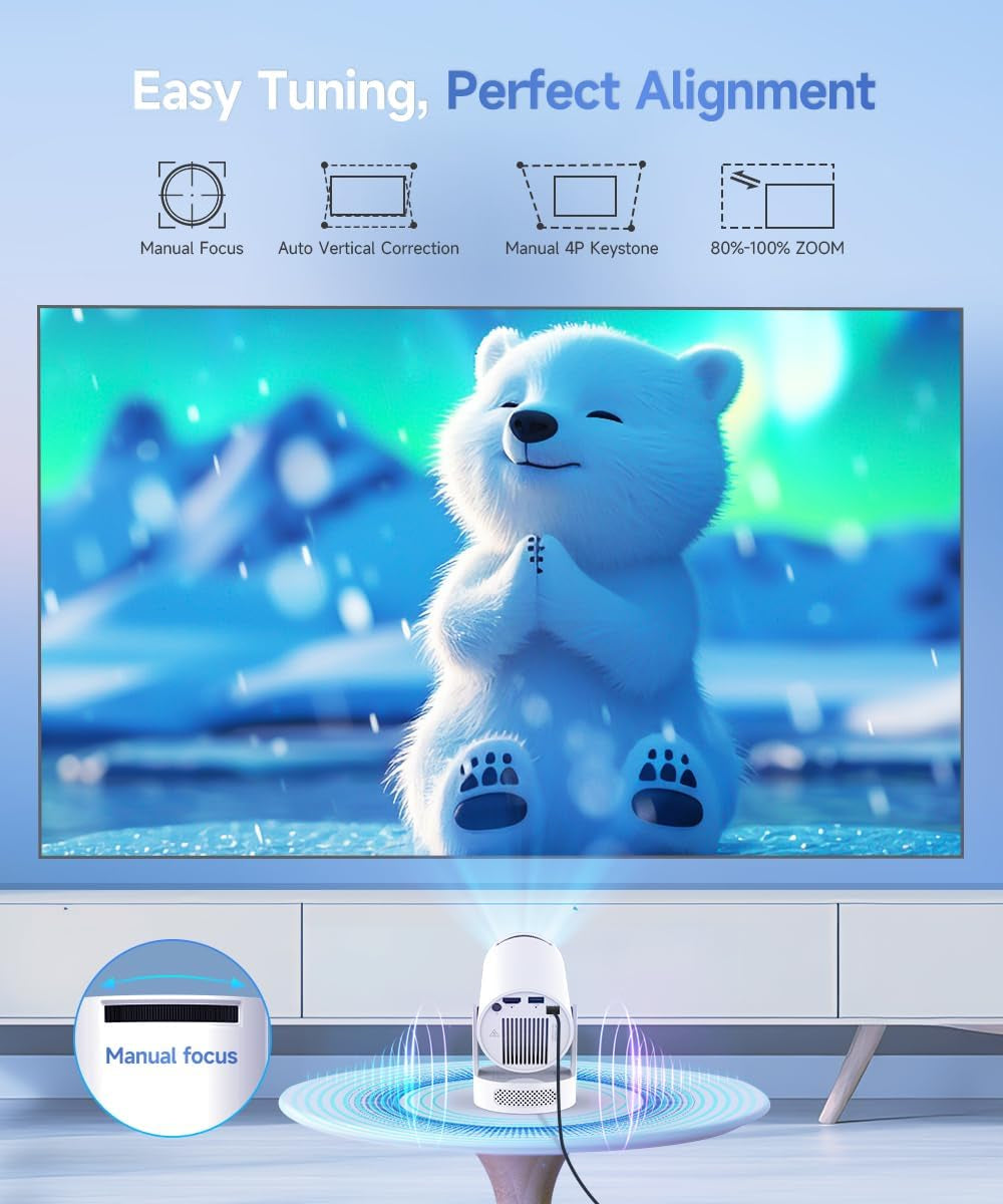 Mini Proyector HY300Pro+ | Soporte 4K, WiFi 6 y Bluetooth 5.4 | Parlante Integrado 5W | Giro 180°, Keystone Automático y Control Air Mouse | Cine Portátil para Casa y Exterior