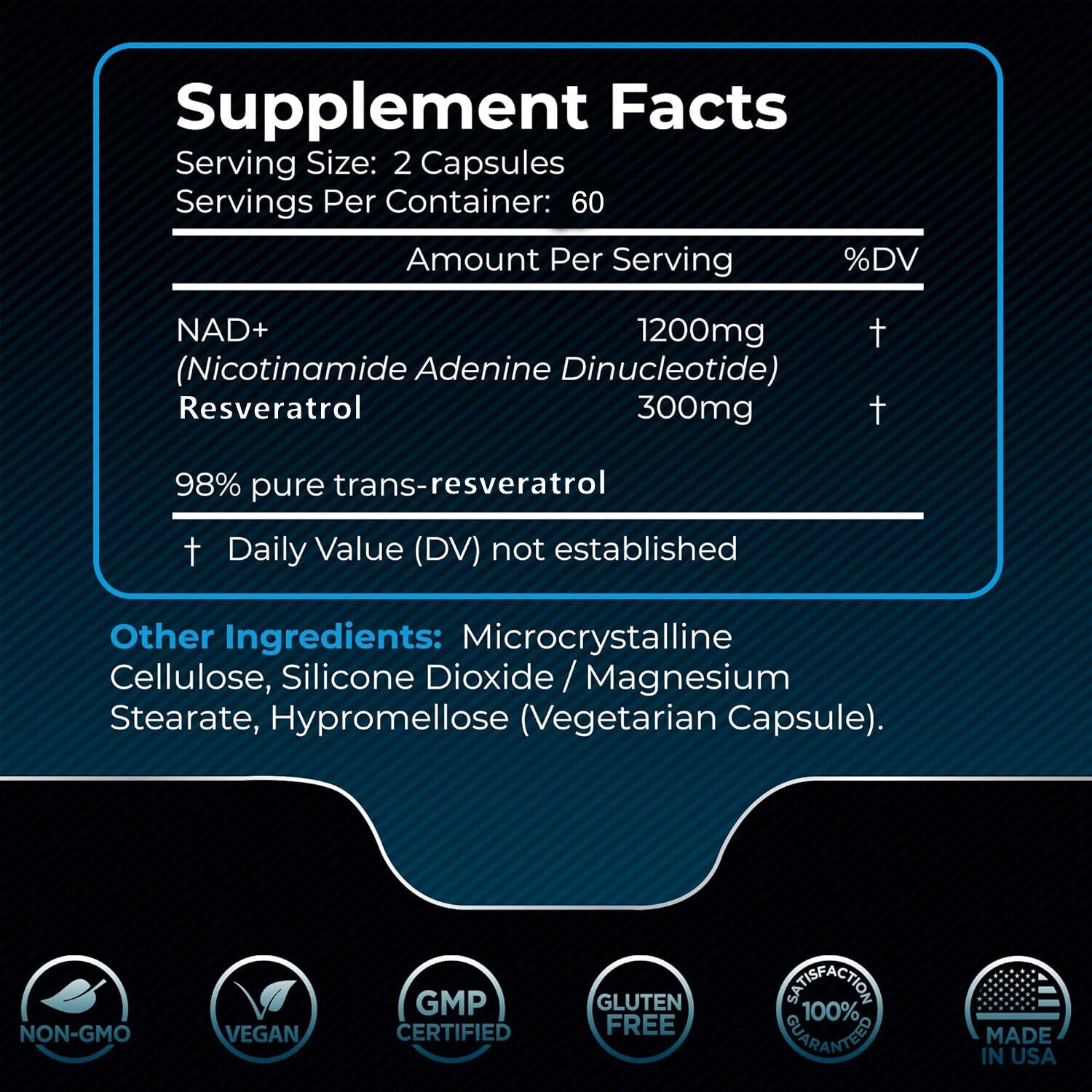 NAD+ 1500mg con Resveratrol Xemenry| Suplemento Antioxidante 