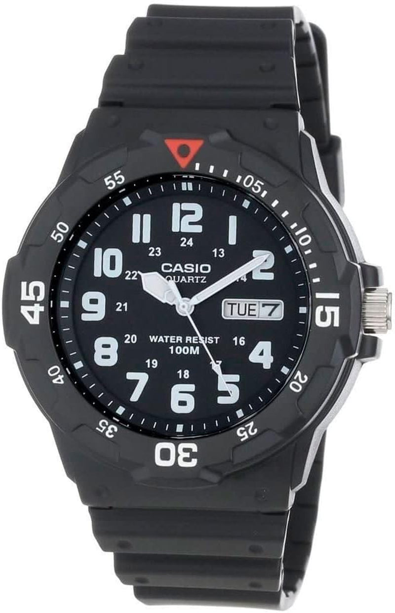 MRW200H Series | Unisex Analog Watch | 100M WR | Stainless Steel Case | Resin Band | 2 Hand Analog (HR, Min, SEC) | Date Display | Screw down Crown/Screw down Caseback | 3 Year Battery