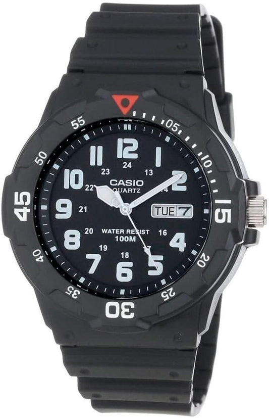MRW200H Series | Unisex Analog Watch | 100M WR | Stainless Steel Case | Resin Band | 2 Hand Analog (HR, Min, SEC) | Date Display | Screw down Crown/Screw down Caseback | 3 Year Battery