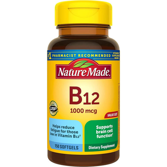 Vitamina B12 1000 mcg – 150 Cápsulas Blandas | Nature Made | Soporte del Metabolismo Energético | 150 días | Sin Gluten | Verificado por USP