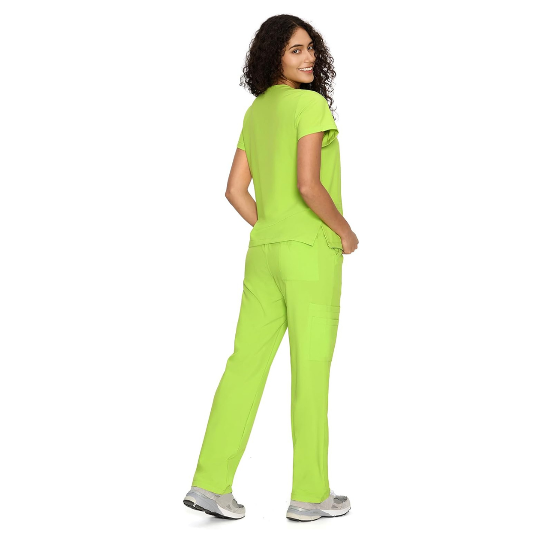 Set Uniforme Médico | Camiseta con Cuello en V y Pantalones de Pierna Recta con Bolsillos | Ropa de Trabajo Unisex | Color: Verde Manzana