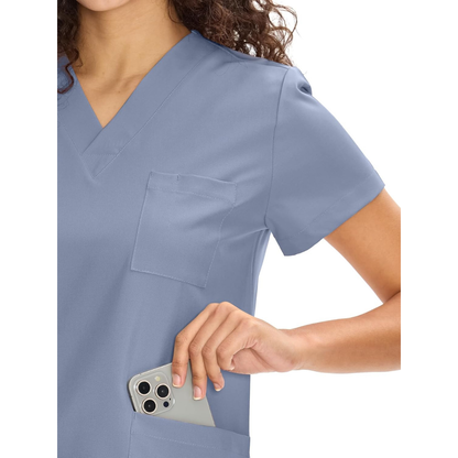 Set Uniforme Médico | Camiseta con Cuello en V y Pantalones de Pierna Recta con Bolsillos | Ropa de Trabajo Unisex | Color: Gris