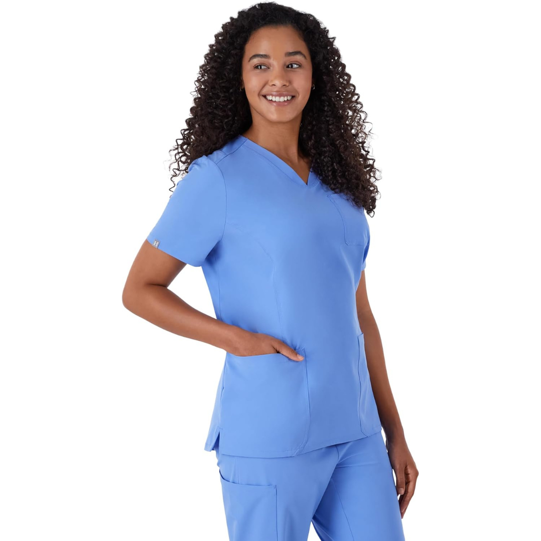 Chaquetilla  para Mujer | Camisetas Sanitarias Elásticas | Absorbe la Humedad | Espalda estilizada | Color: Celeste
