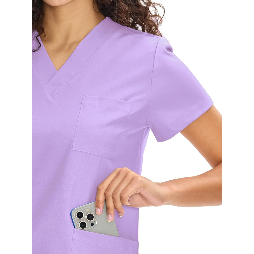 Set Uniforme Médico | Camiseta con Cuello en V y Pantalones de Pierna Recta con Bolsillos | Ropa de Trabajo Unisex | Color: Lavanda