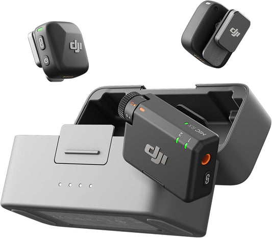 DJI Mic Mini (2 TX + 1 RX + Estuche de Carga) – Micrófono Lavalier Inalámbrico para iPhone, Android, Cámara – 48 h de Uso, Audio Detallado, Cancelación de Ruido, Autolimitador, Vlog, Streaming