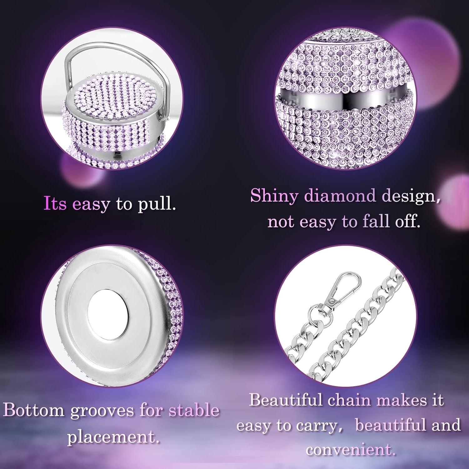 Botella térmica con diamantes de imitación con tapa | 750 ml | Aislado de acero inoxidable con diamantes de imitación de primera calidad | Color: Morado