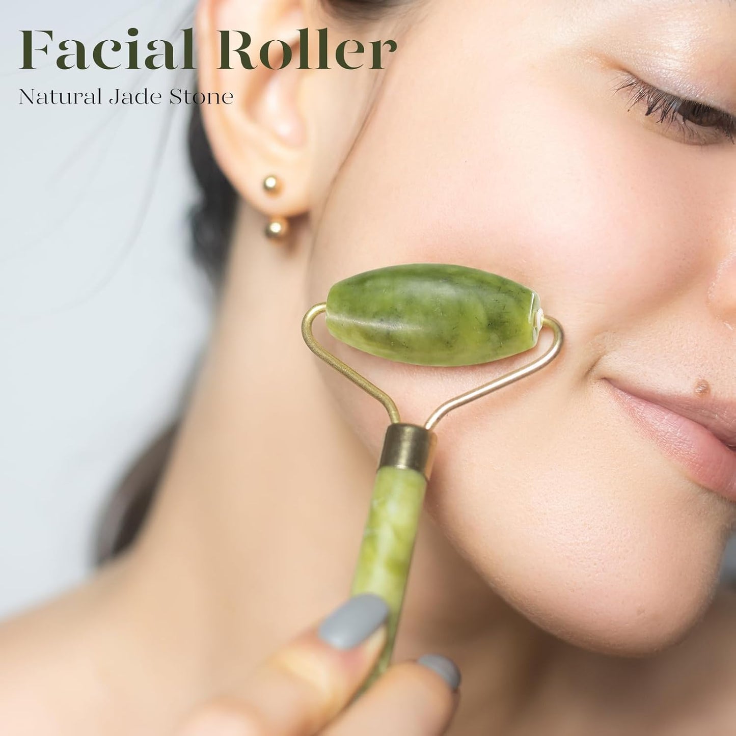 Jade Roller & Gua Sha, Face RolleSet Jade Roller & Gua Sha Facial, Masajeador de Piedra Natural Verde, Herramientas de Skincare para Cara, Cuello y Ojos, Autocuidado Unisexr, Facial Beauty Roller Skin Care Tools, Self Care Gift for Men Women, Massager for Face, Eyes, Neck, Relieve Fine Lines and Wrinkles - Green