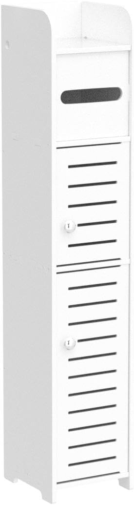 Armario de almacenamiento para espacios pequeños | Esquinero | Soporte de papel delgado con 2 puertas y estantes | Color: Blanco