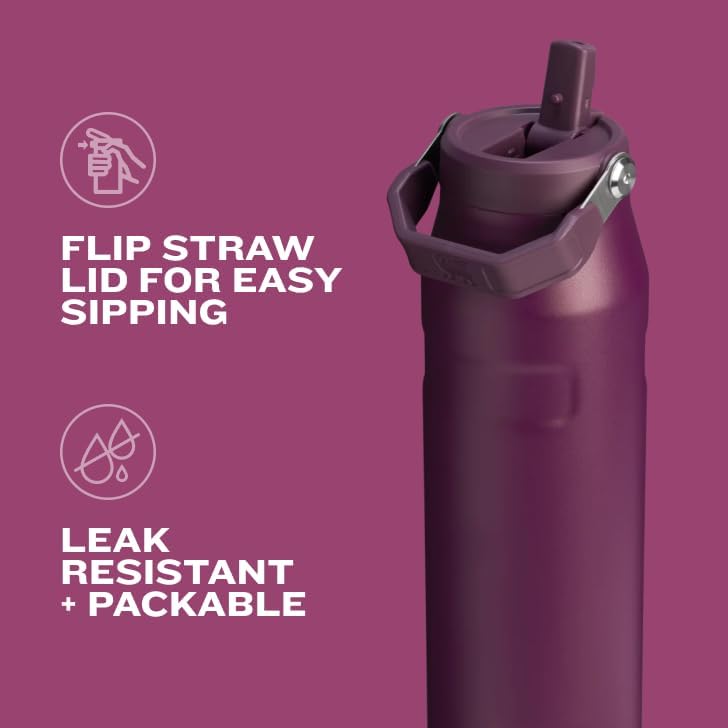 Iceflow Flip Straw 2.0 Water Bottle 36 Oz | Built-In Straw with Larger Opening | Lightweight and Leak Resistant | Insulated Stainless Steel | Bpa-Free | Rose Quartz