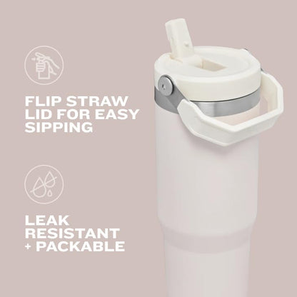 Iceflow Stainless Steel Tumbler with Straw - Vacuum Insulated Water Bottle for Home, Office or Car - Reusable Cup with Straw Leak Resistant Flip - Cold for 12 Hours or Iced for 2 Days (Cream)