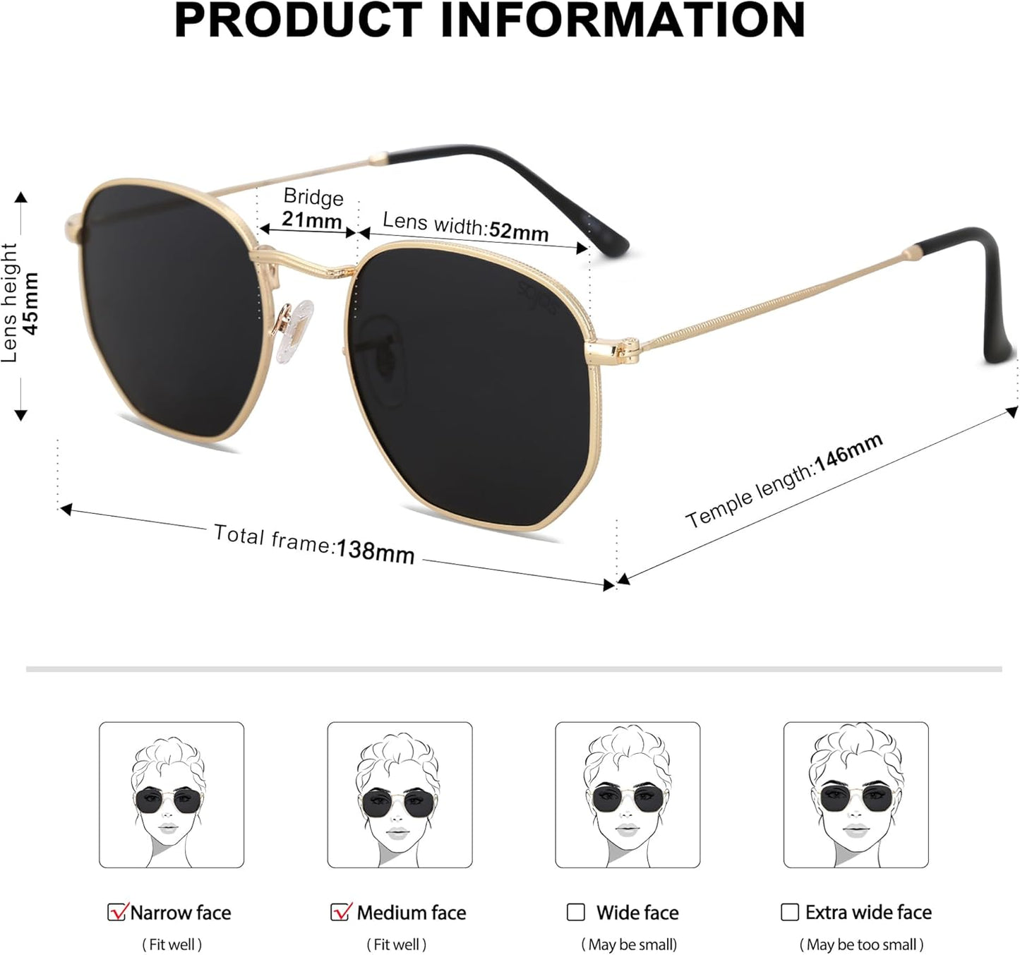 Lentes de Sol SOJOS SJ1072 Cuadrados Polarizados, Estilo Hexagonal Pequeño Retro, Unisex UV400 para Hombre y Mujer