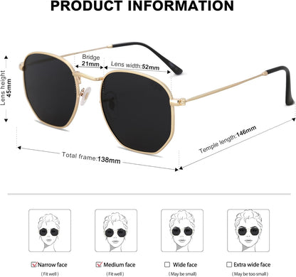 Lentes de Sol SOJOS SJ1072 Cuadrados Polarizados, Estilo Hexagonal Pequeño Retro, Unisex UV400 para Hombre y Mujer