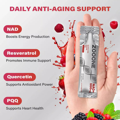 NR1000 – Suplemento Bebible con Sabor Berry | Antienvejecimiento, Energía y Enfoque Mental (30 sobres)