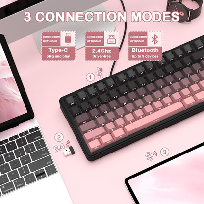 Teclado mecánico inalámbrico para juegos con perilla intercambiable | Color: Rosa