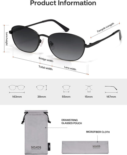 Lentes de Sol Retro Ovalados Polarizados SOJOS SJ1245, Estilo Vintage 90s Unisex, Protección UV400