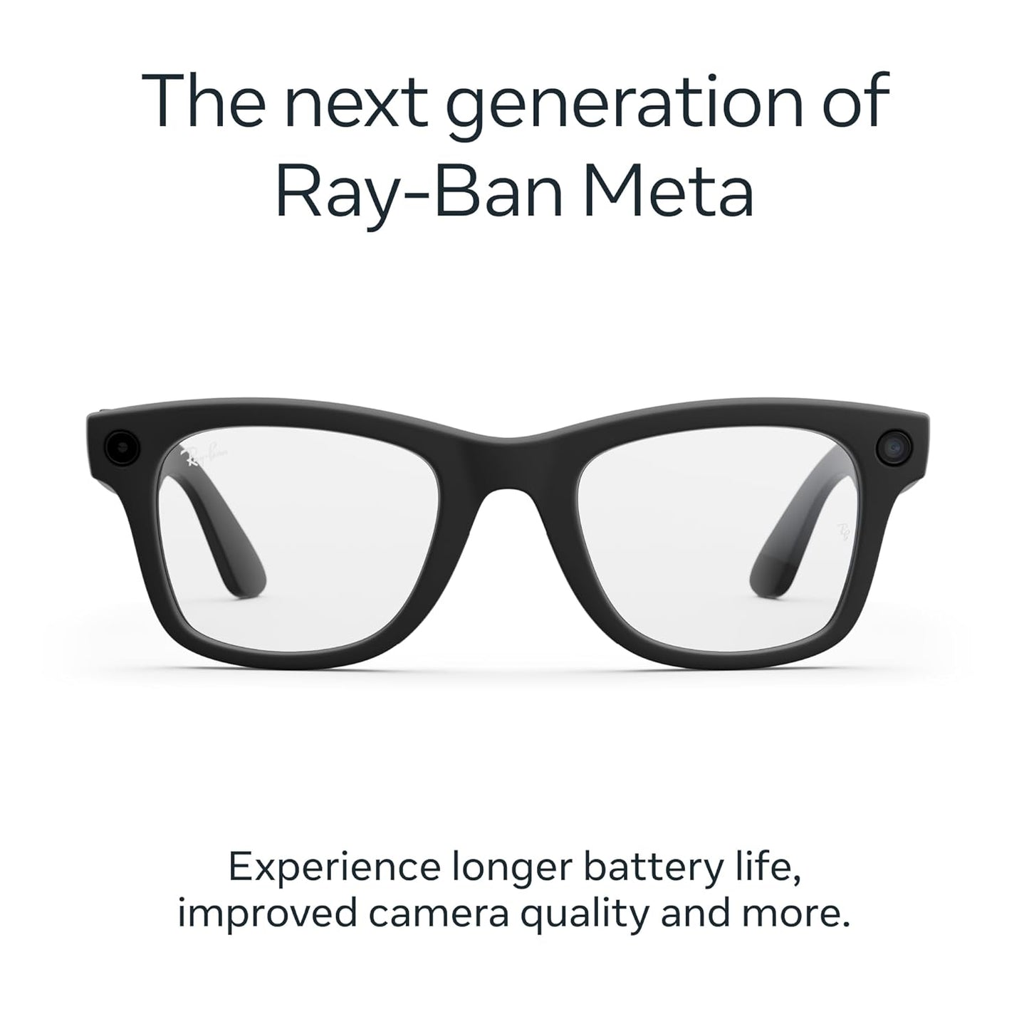 Ray-Ban Meta (Gen 2), Wayfarer, Matte Black | Smart AI Glasses for Men, Women — 2X Battery Life — 3K Ultra HD Resolution — 12 MP Ultra-Wide Camera, Audio, Video — Clear Lenses — Wearable Technology