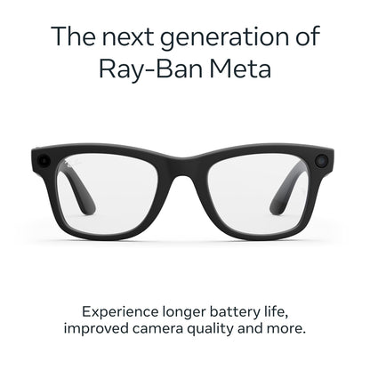 Ray-Ban Meta (Gen 2), Wayfarer, Matte Black | Smart AI Glasses for Men, Women — 2X Battery Life — 3K Ultra HD Resolution — 12 MP Ultra-Wide Camera, Audio, Video — Clear Lenses — Wearable Technology