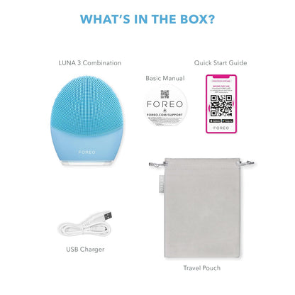 FOREO LUNA™ 3 — Cepillo Facial Sónico (Piel Mixta)  Limpieza de nivel spa en 1 min | Masaje reafirmante T-Sonic vía app | Silicona ultra-higiénica | Resistente al agua | Batería recargable | 2 años de garantía
